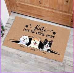 "Hate has no home here" dog and cat personalized doormat