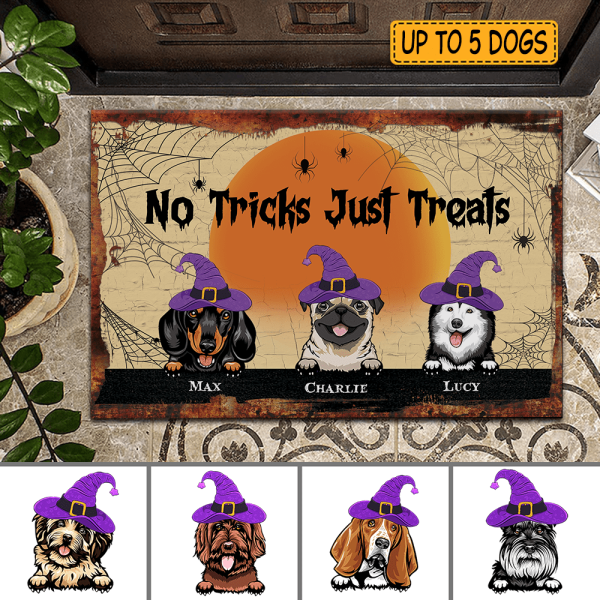 No Tricks Just Treats Personalized Dog Doormat DM-HR07