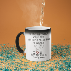 Personalized Pet Mug We Make Eye Contact While I Poop Gift for Dog Lover, Gift For Dog Mom, Colour Changing Custom Dog's Name Coffee Mug