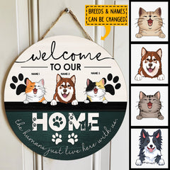 Welcome To Our Home, Welcome Sign, Personalized Dog & Cat Door Sign, Gifts For Pet Lovers, Front Door Decor